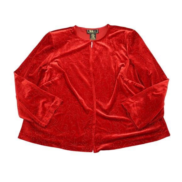 R K Evening Blazer Womens 20W Red Beaded Long Sleeve Open Front Jacket - Picture 1 of 16